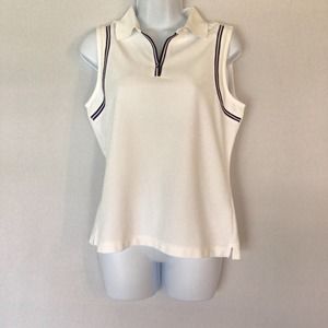EP Pro Tour Tech Golf Womens White Black Trim Pullover Sleeveless Polo Medium